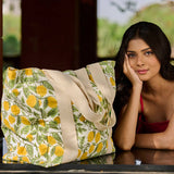 Block Printed Canvas Bag - Lemon Groves