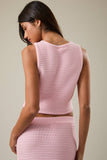 Sleeveless Round Neck Ribbed Crop Sweater Top- Light Pink