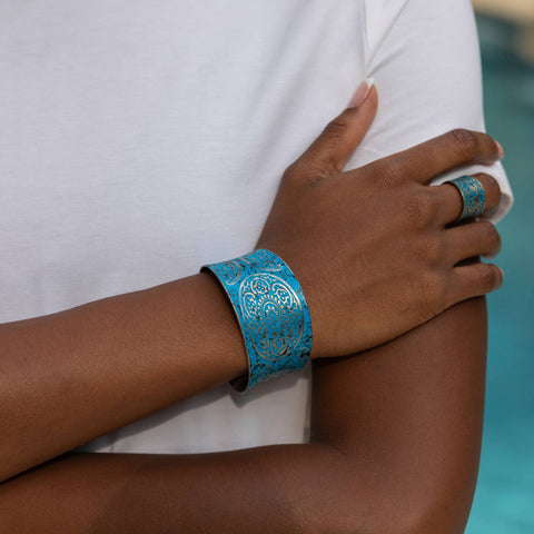 Handcrafted Bright Blue Silver Patina Bracelet
