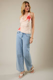 Flower Print Halter Mesh Top - Cream