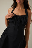 Halter Neck Lace Trim Detail Mini Dress- Black