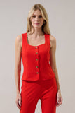Hemary Button Down Sleeveless Top- Red