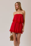 The Lexi Strapless Lace Trim Halter - Red