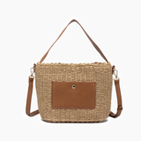 Sunset Straw Bucket Mini Tote Bag: Brown
