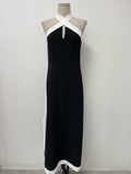 Italian Contrast Stripe Halter Maxi Dress