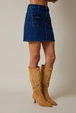 Pocket Detail Stretch Denim Mini Skirt- Denim