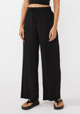 Ruffled Waist Washed Linen Cotton Wide-Leg Pant