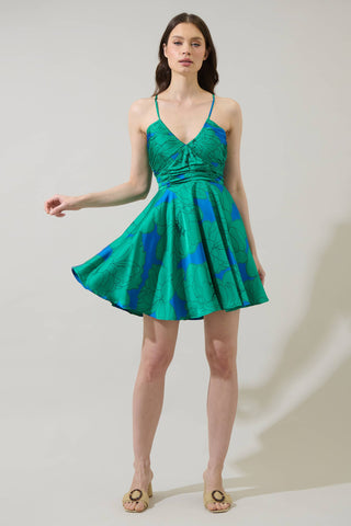 Morgany Floral Cerese Flare Mini Dress- Green Multi