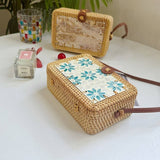 Rattan and Shell Inlay Rectangle Crossbody Bag