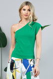 Solid One Shoulder Pleated Top- Sky Blue