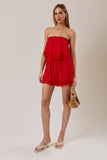 The Lexi Strapless Lace Trim Halter - Red
