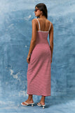 Spaghetti Binding Stripe Midi Dress-Navy