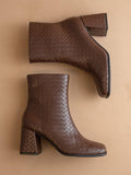 The Demi | Coffee Woven Block Heel Ankle Boot: COFFEE