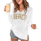 "Beach" V-Neck Hollow Knit Sweater