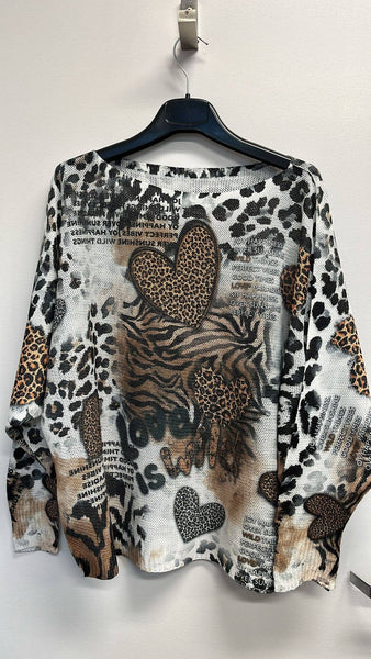 Heart Leopard Knit Printed Sweater