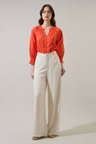 Yamila Long Sleeve Button Down Top- Tomato