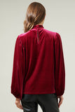 Dilma Velvet Figaro Balloon Sleeve Blouse - Cherry