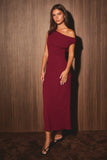 Marli Asymmetrical Shoulder Midi Dress