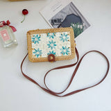 Rattan and Shell Inlay Rectangle Crossbody Bag