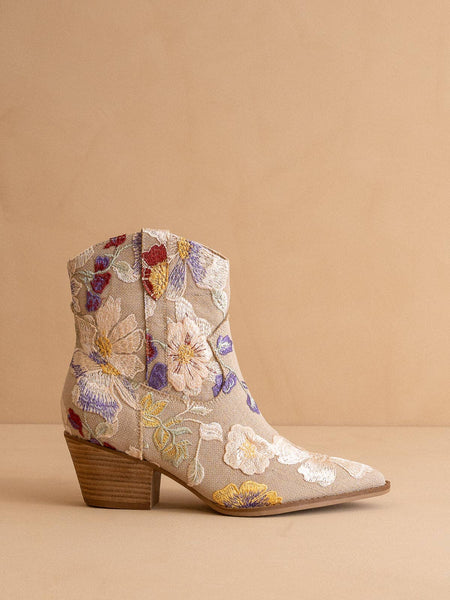 The Wanda | Floral Western Boot - Taupe