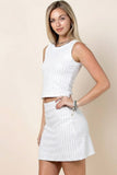 Tatiana Rhinestone Striped Round Neck Top