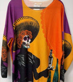 Multicolor Cozy Skeleton Mariachi Printed Sweater
