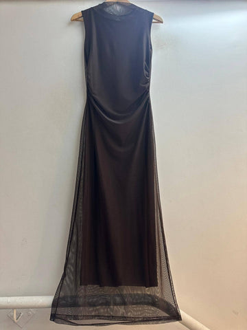 Mesh High Neck Solid Italian Dress