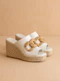 The Aime | Wedge with Raffia - White