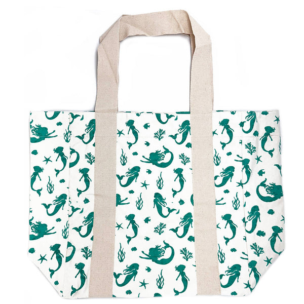 Block Printed Canvas Tote - Mermaid