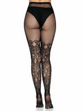 Drew Floral Vine Fishnet Tights: Black / One Size