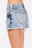 Petra153 Mid Rise Rigid Patch Denim Shorts