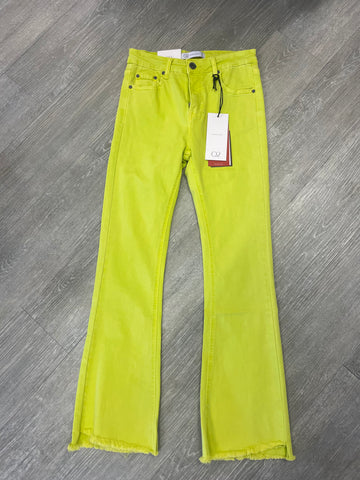 The Q2 Flare Jeans With Raw Hem Edge - Yellow