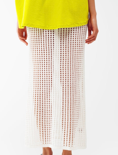 The Q2 Maxi Sheer Crochet Skirt - White