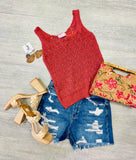 Hollow Out Knitted Tank Top - Rust