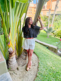 The Q2 Bardot Stripe Top - Black