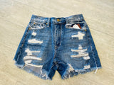 Petra 153 Distressed High Rise Mom Shorts -  Medium Wash