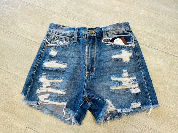 Petra 153 Distressed High Rise Mom Shorts -  Medium Wash