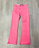 The Q2 Flare Jean with Raw Edge - Bubblegum Pink