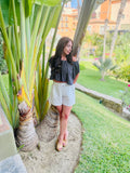 The Q2 Bardot Stripe Top - Black