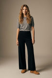 Q2 Wide-Leg Stretch Knit Pants -Navy