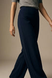 Q2 Wide-Leg Stretch Knit Pants -Navy