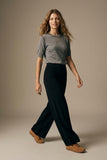Q2 Wide-Leg Stretch Knit Pants -Navy