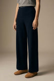 Q2 Wide-Leg Stretch Knit Pants -Navy