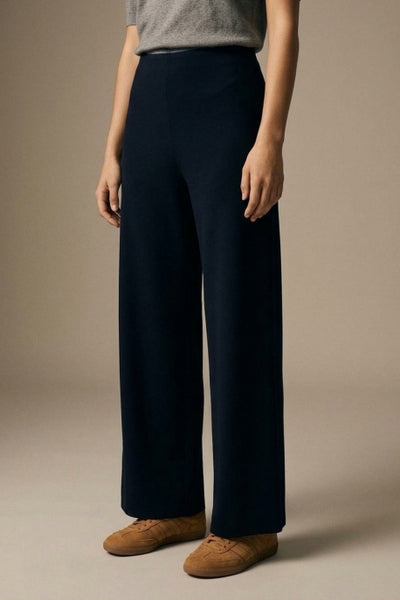 Q2 Wide-Leg Stretch Knit Pants -Navy