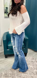 Sweet Distressed Petra Mid-Rise Flare Jeans - Medium Wash
