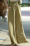 Flowy High-waisted Wide-leg Woven Pants - Olive