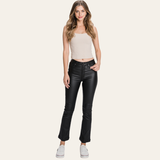 Petra Faux Leather Coated Cropped Jeans - Black