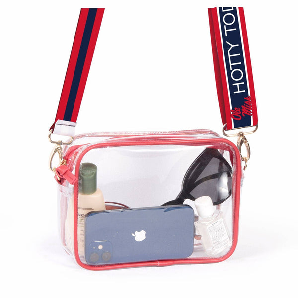 Bridget Clear Purse with Reversible Patterned Shoulder Straps - Ole Miss