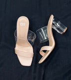 BP Naomi Acrylic Clear Heel & Strap Sandal - Black or Blush