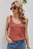 Hollow Out Knitted Tank Top - Rust